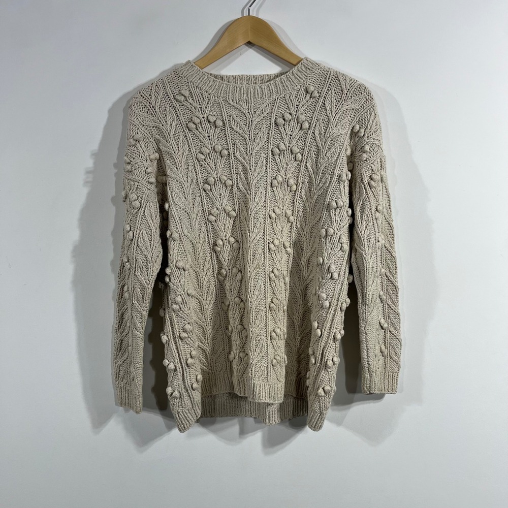 Ann Taylor Fisherman Granola VTG 90s Silk Cotton Cable Knit Sweater Cream Medium